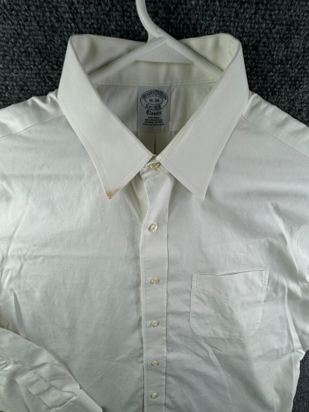 Brooks Brothers Cotton Button Up Shirt Long Sleeve White 16 34 Classic Fit Men